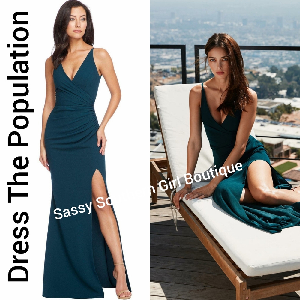 🆕⭐ Dress The Population dark green maxi dress